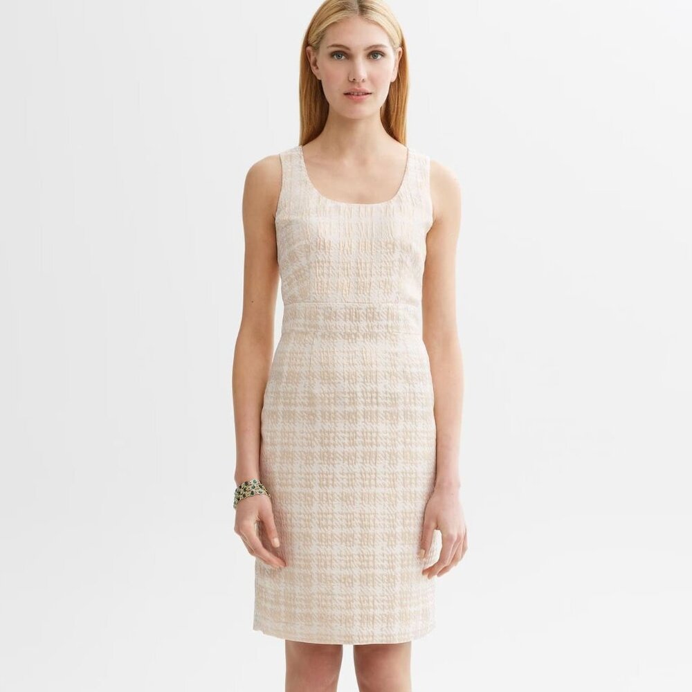Banana Republic Metallic Houndstooth Sheath Dress in Gold Ivory Size 8